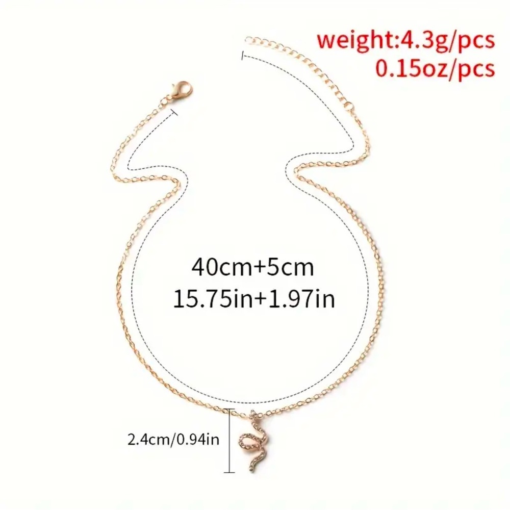 Gold Snake Necklace, Cubic Zirconia Snake Necklace - Picture 6 of 6
